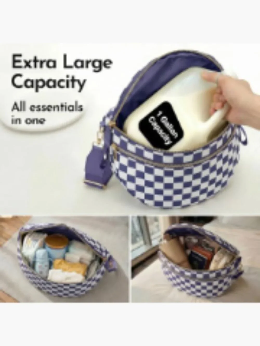 Nylon Checkered Crossbody Bag Large Sling Purse Adjustable Strap Bum Bag Women